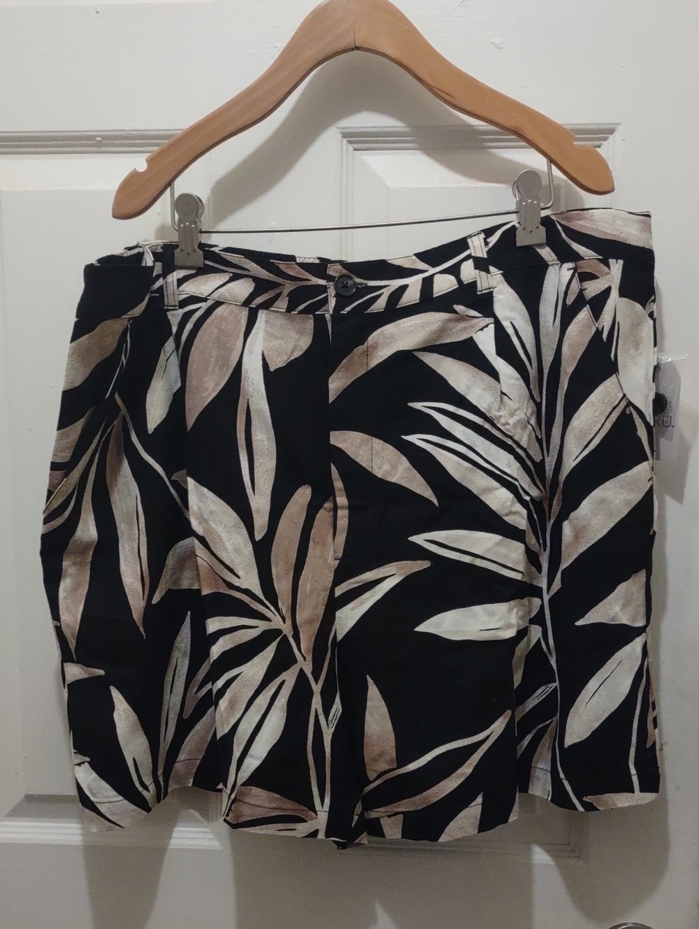 Time and Tru Black Palm-Leaf Print Bermuda Shorts
